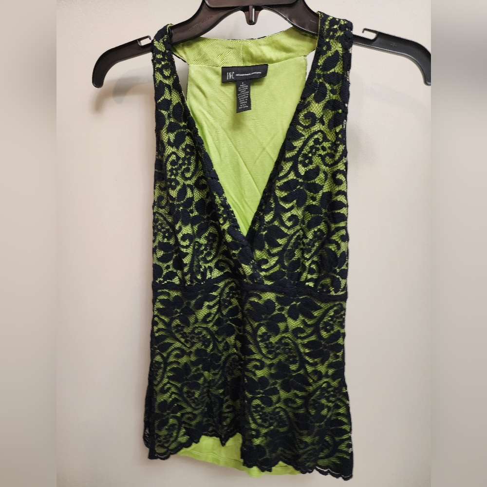 INC International Concepts Black and Green Lace Tank Top